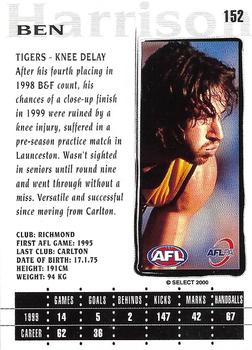 2000 Select AFL Millennium #152 Ben Harrison Back